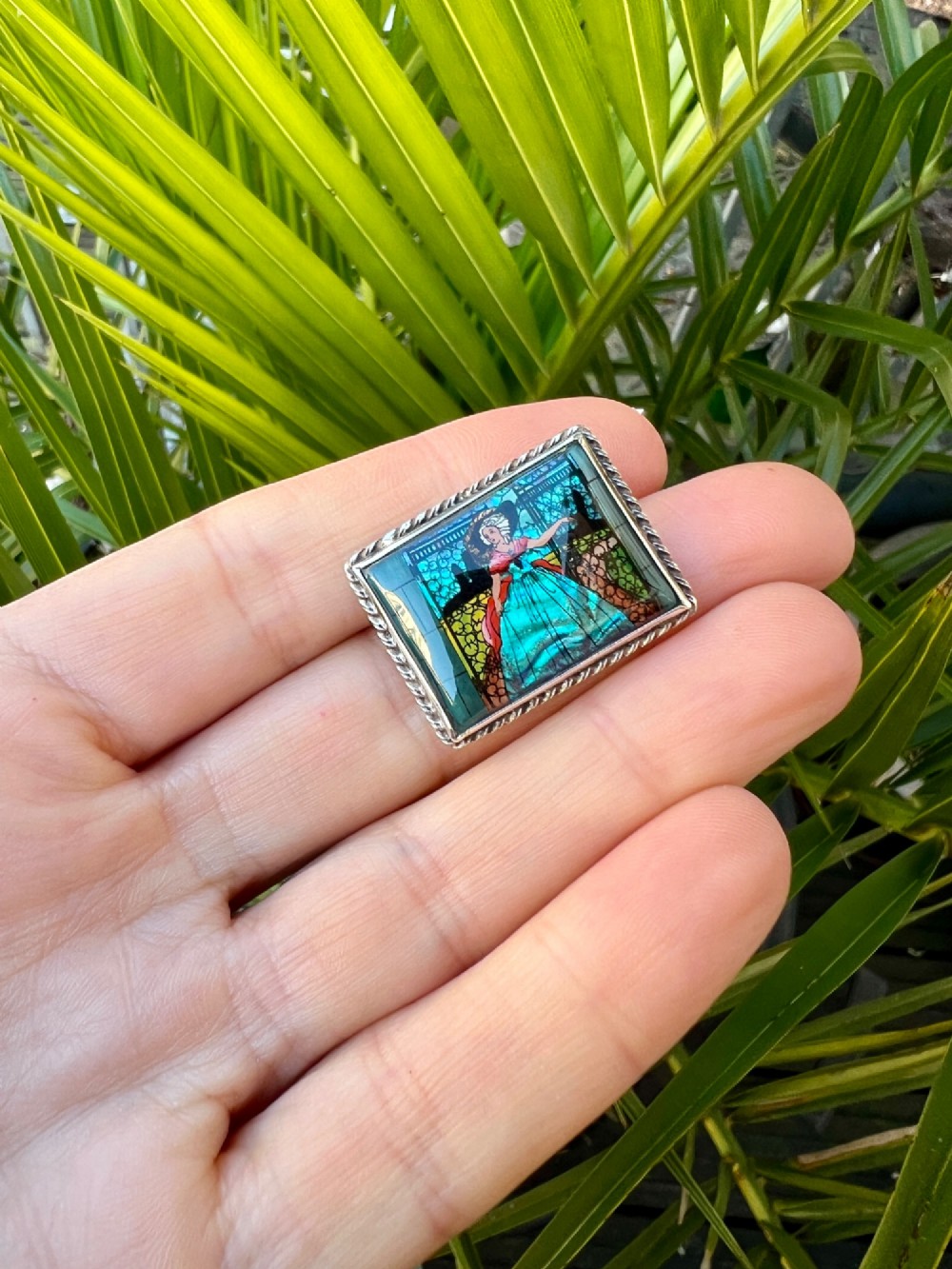 Art Deco Silver Crinoline Lady Butterfly Wing Brooch View VIII