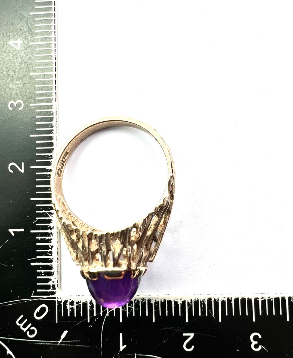 1968 Vintage Amethyst Solitaire 9CT Gold Brutalist Ring View IX