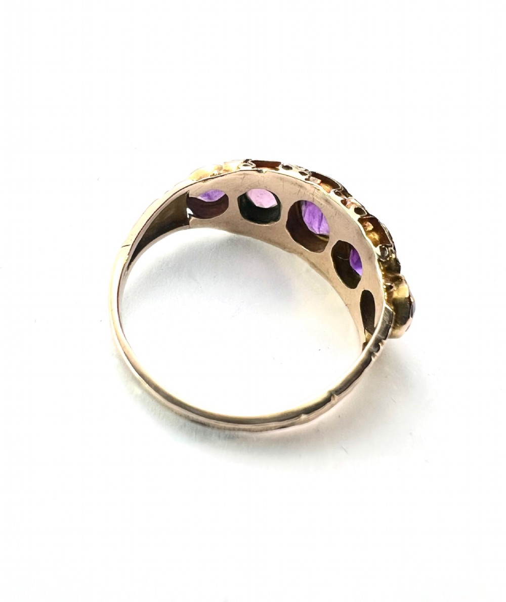 Victorian Amethyst and Pearl 9CT Gold Five Stone Ring View VII