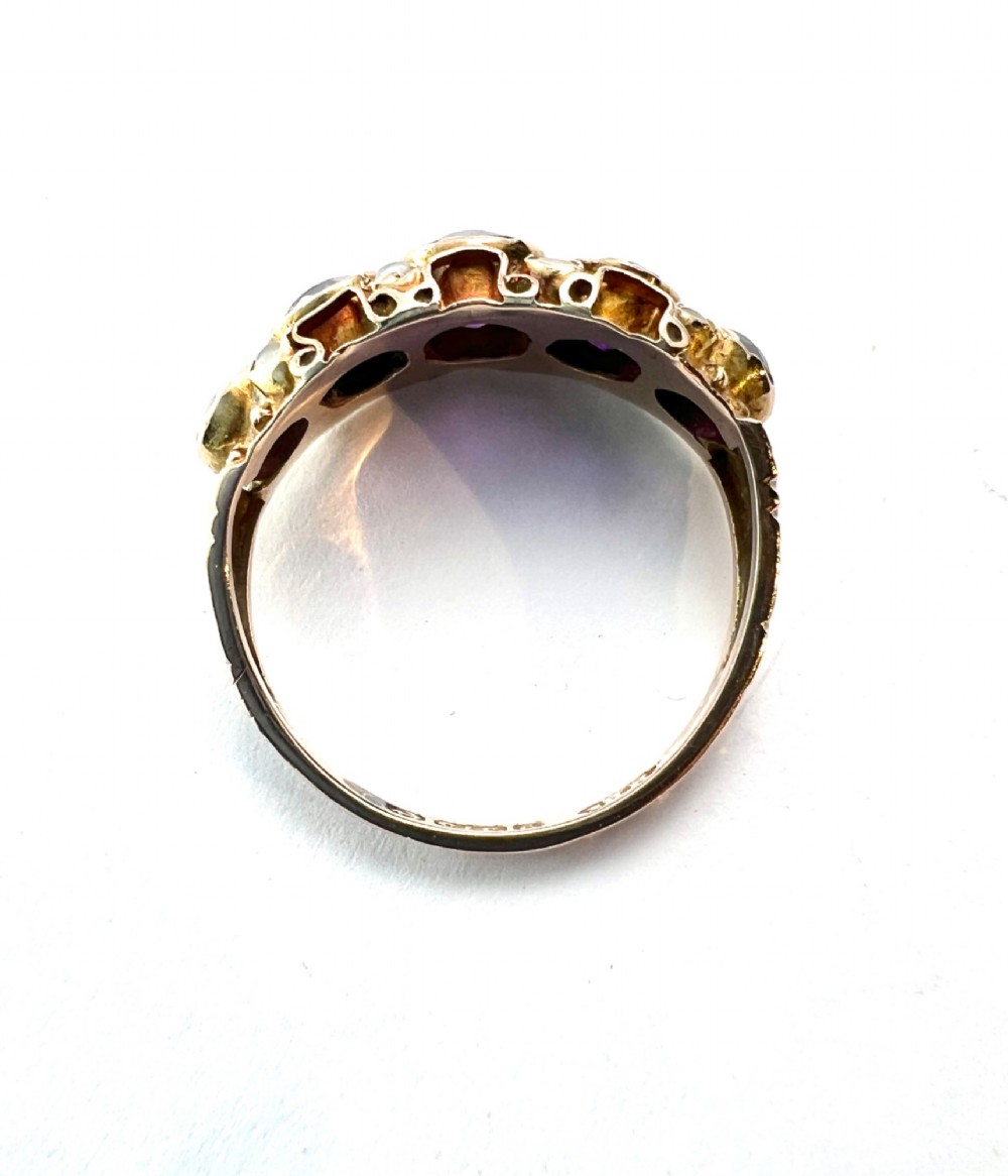 Victorian Amethyst and Pearl 9CT Gold Five Stone Ring View VIII