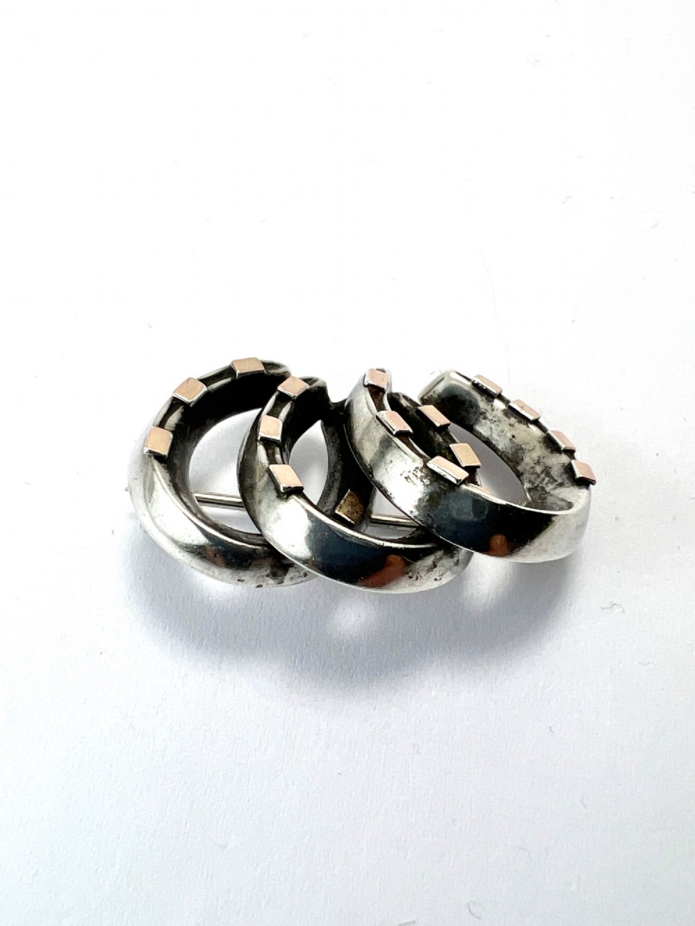 Victorian Silver and Gold Lucky Seven Triple Horseshoe Brooch View III