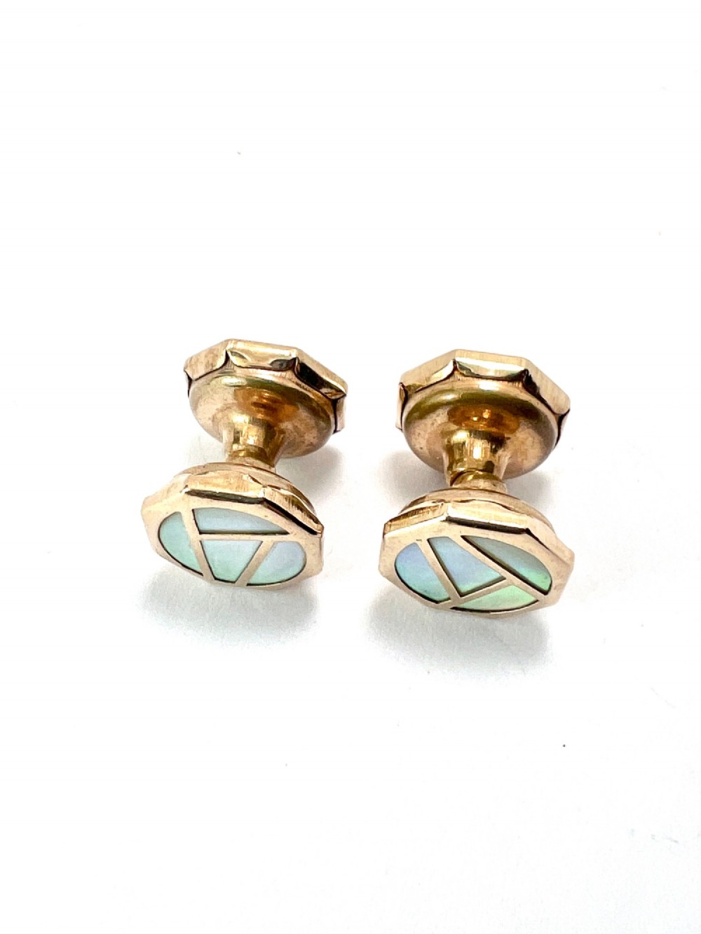 Art Deco 9CT Gold Mother of Pearl Retractable Chain Cufflinks View IV