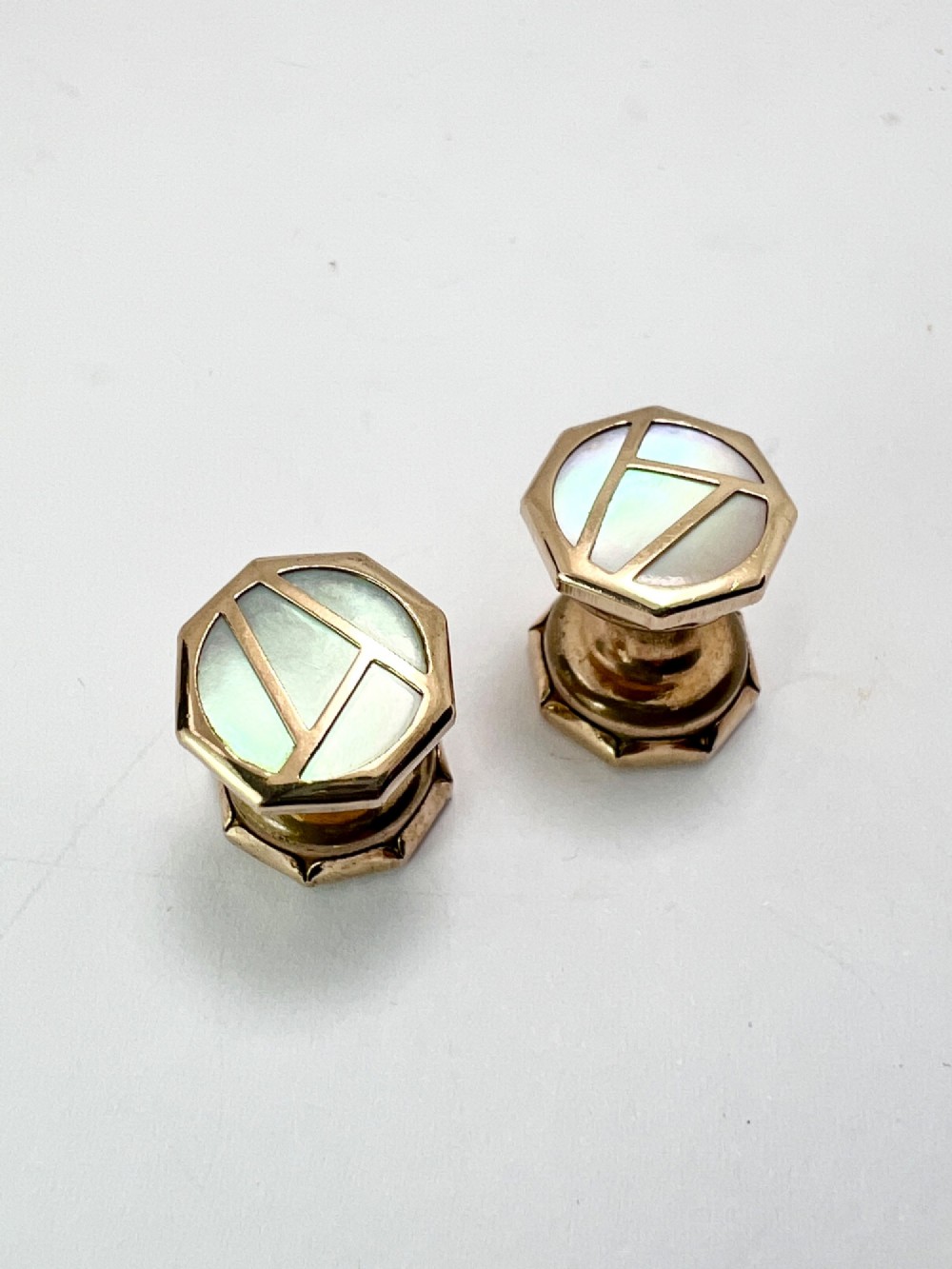 Art Deco 9CT Gold Mother of Pearl Retractable Chain Cufflinks View VII
