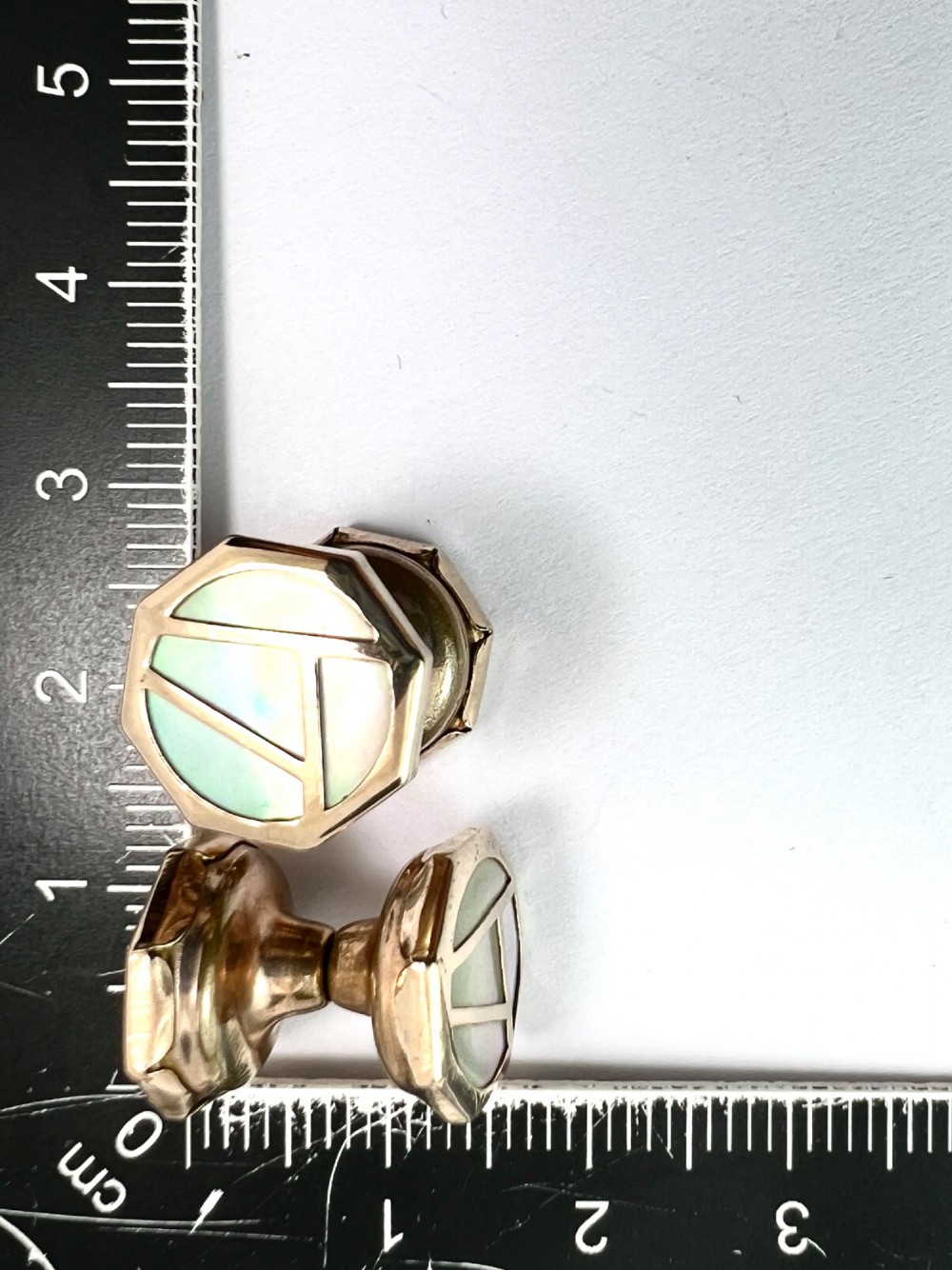 Art Deco 9CT Gold Mother of Pearl Retractable Chain Cufflinks View VIII