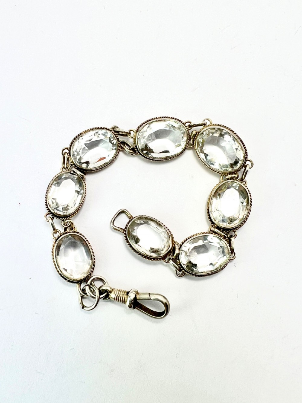 Vintage Rock Crystal Silver Link Bracelet with Dog Clip View III