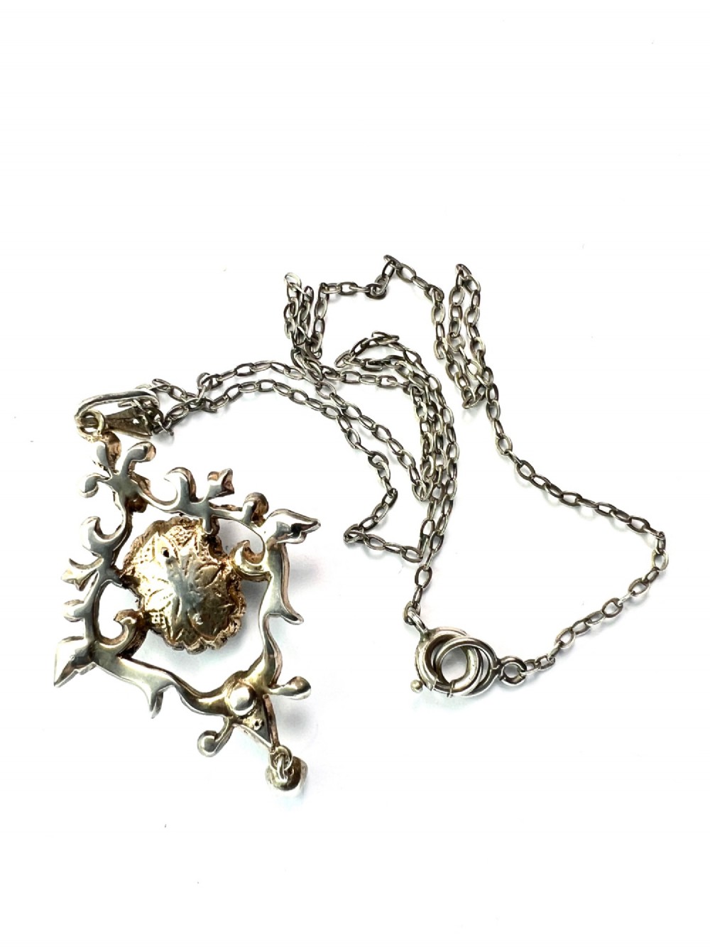 Edwardian Silver Paste Amethyst Lavalier Pendant Necklace View IV