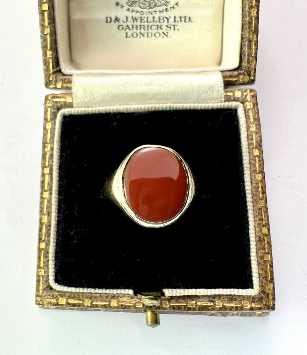 1939 Vintage 9CT Gold Carnelian Jasper Solitaire Gold Signet Ring View II