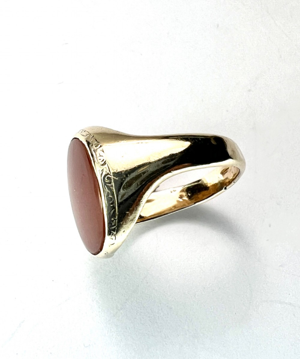 1939 Vintage 9CT Gold Carnelian Jasper Solitaire Gold Signet Ring View VI