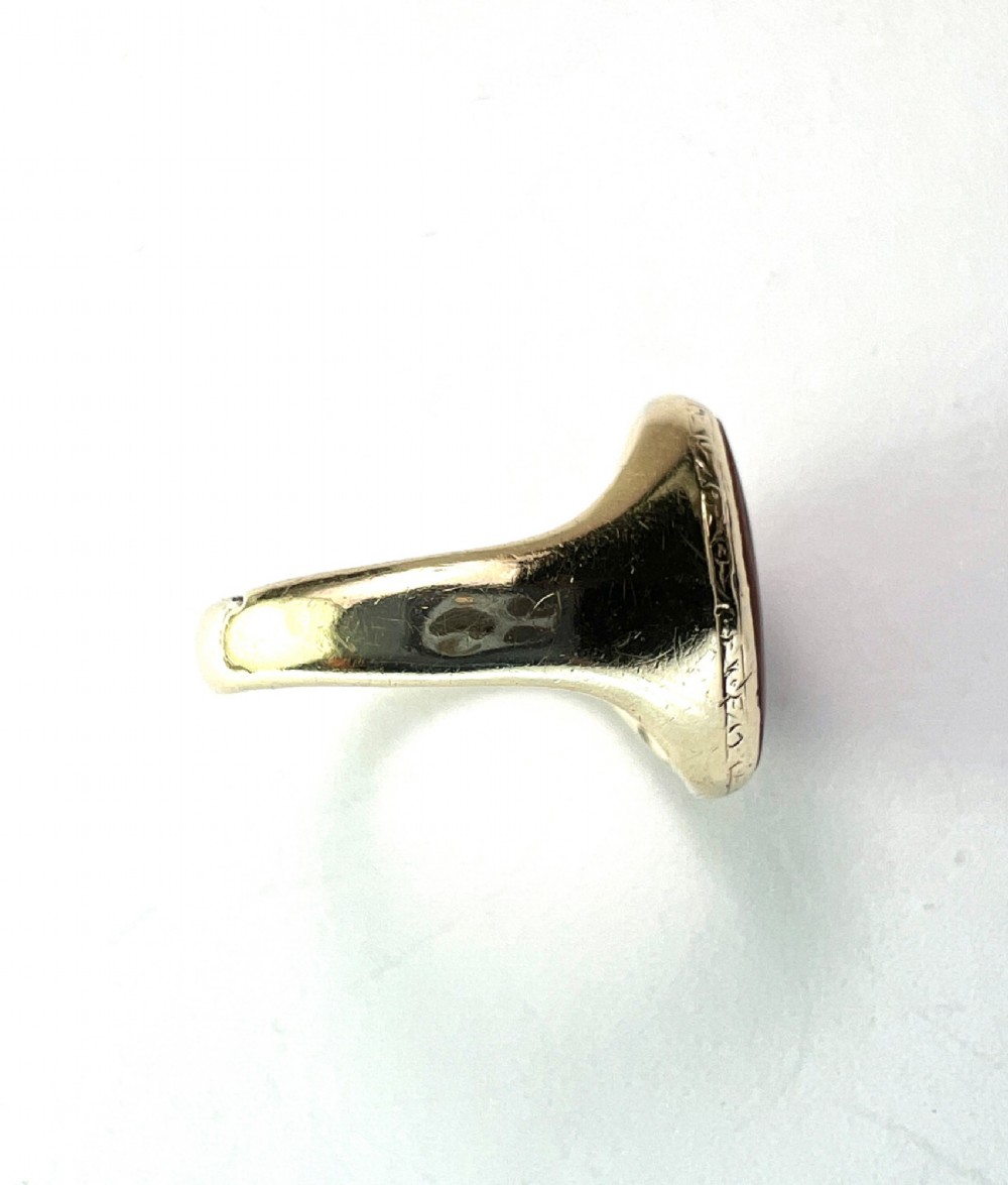 1939 Vintage 9CT Gold Carnelian Jasper Solitaire Gold Signet Ring View VII
