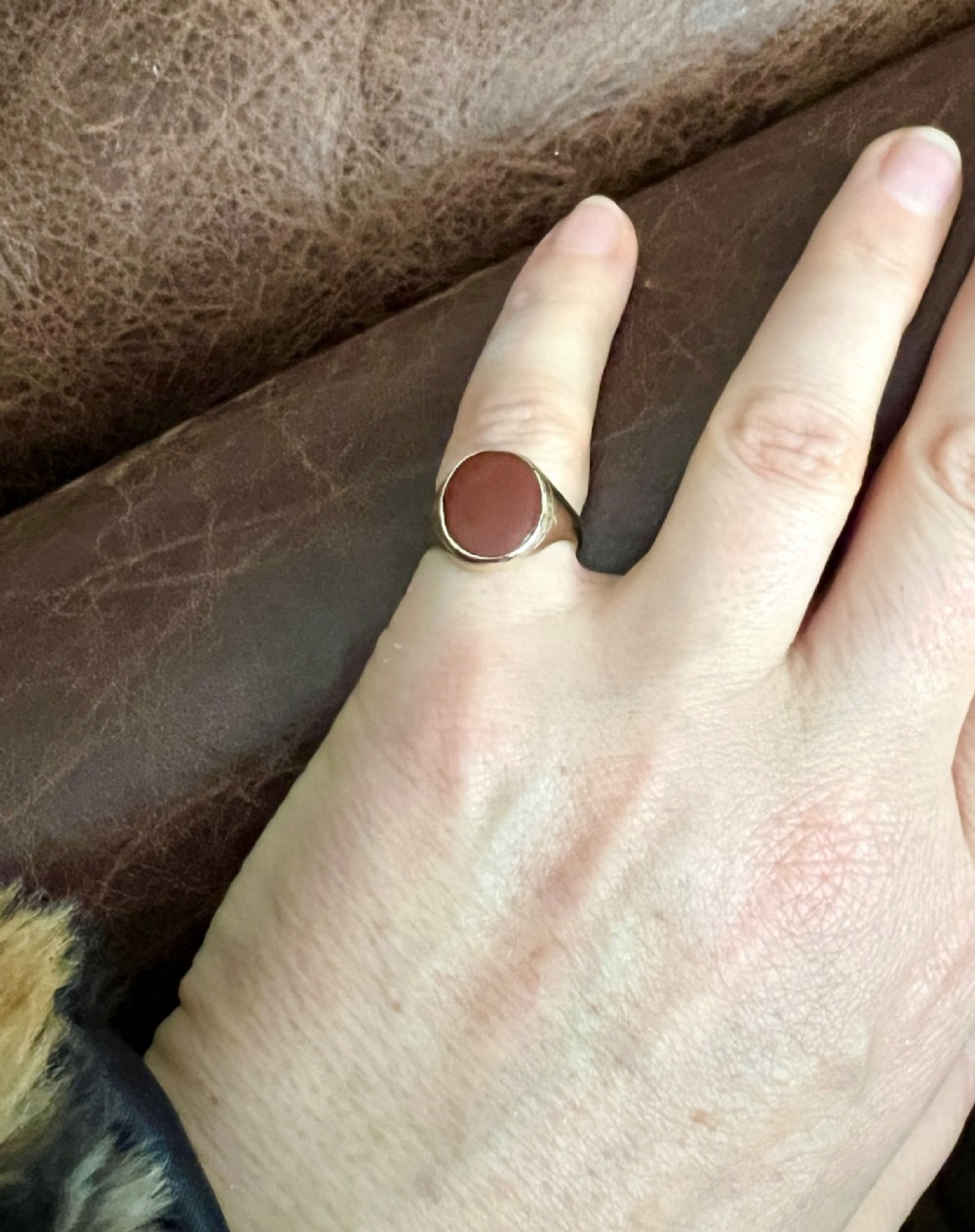 1939 Vintage 9CT Gold Carnelian Jasper Solitaire Gold Signet Ring View X
