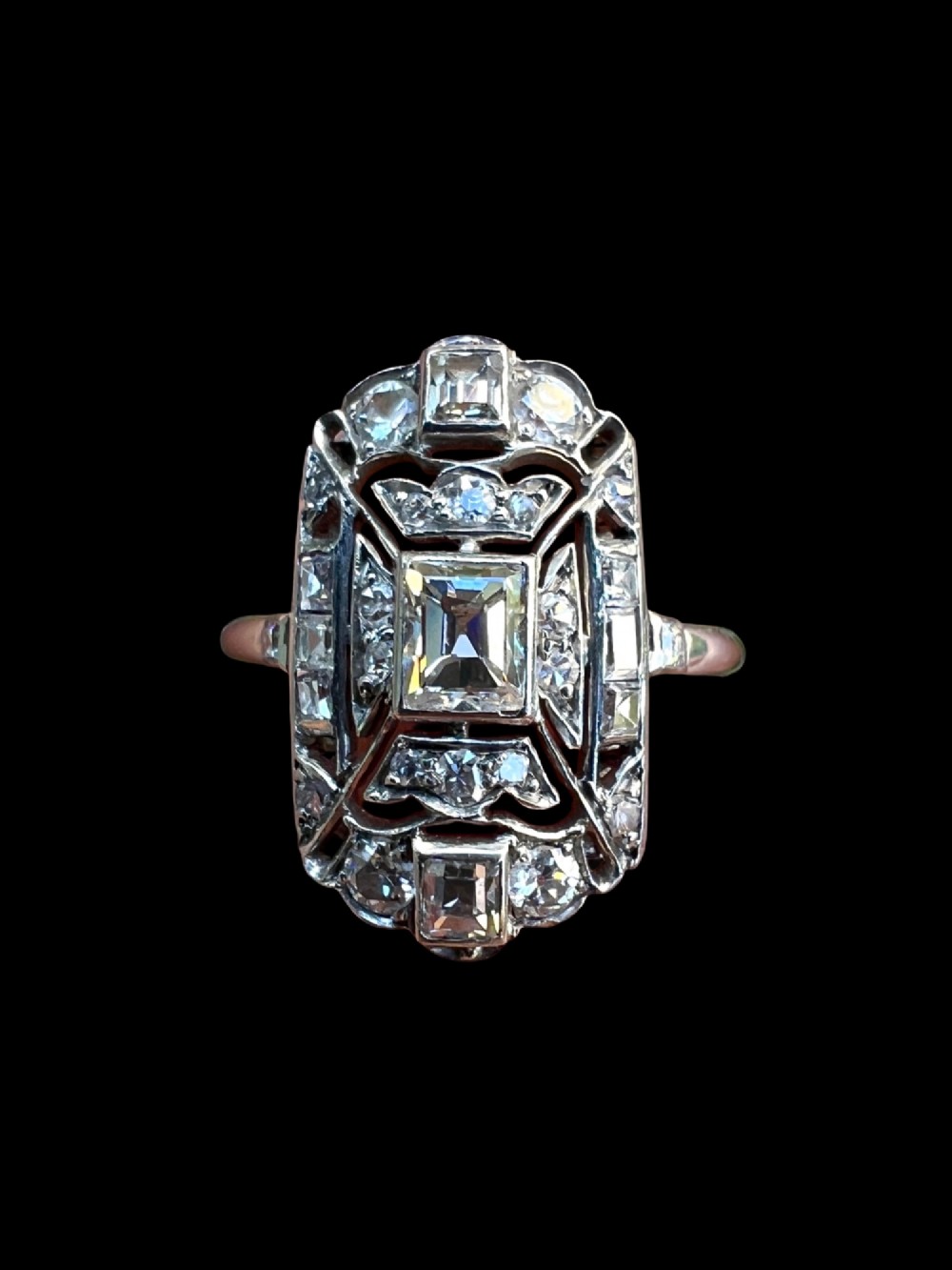 Original Art Deco Diamond Platinum Ring View II