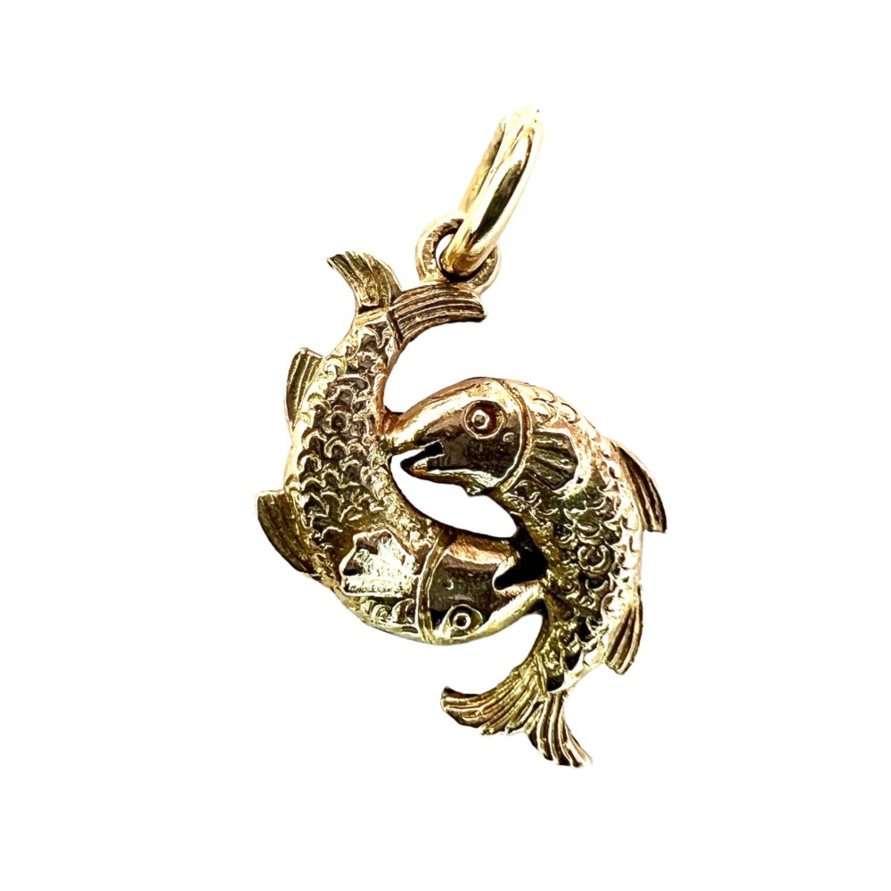 Vintage 9CT Gold Double Fish Pisces Charm Pendant