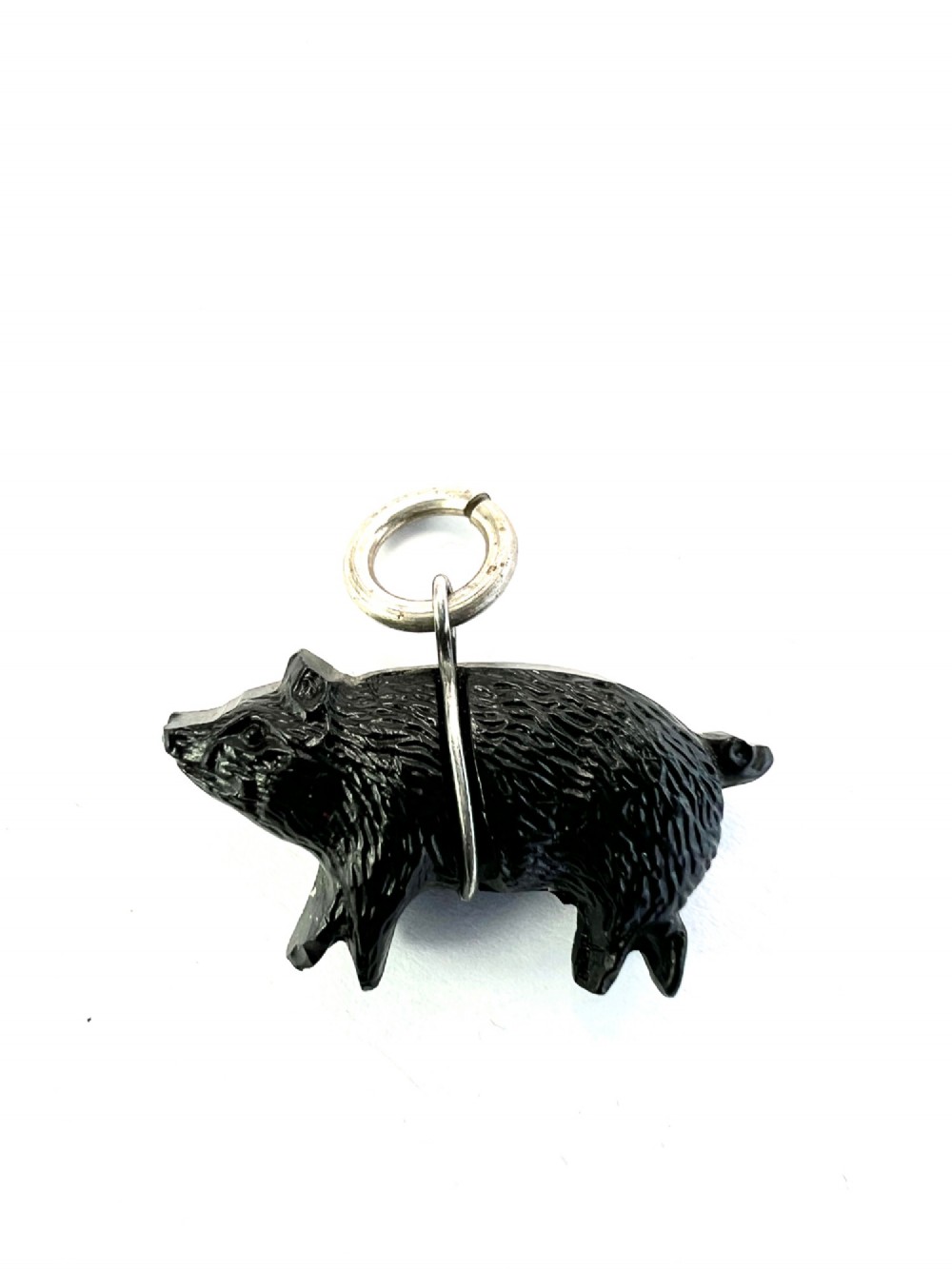 Rare Antique Glass Lucky Pig Silver Charm Pendant View II