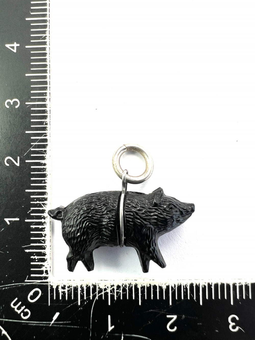 Rare Antique Glass Lucky Pig Silver Charm Pendant View III