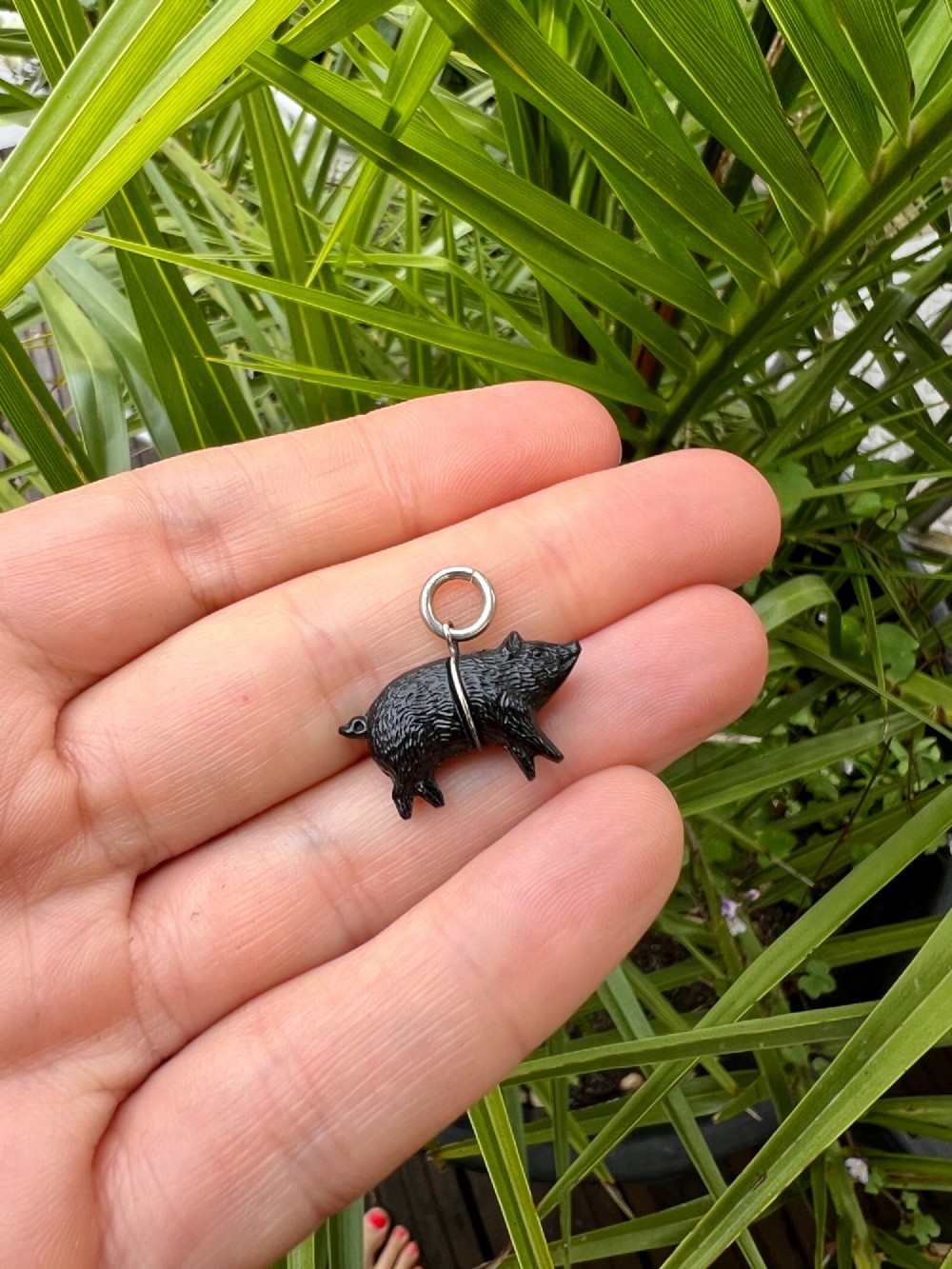 Rare Antique Glass Lucky Pig Silver Charm Pendant View IV