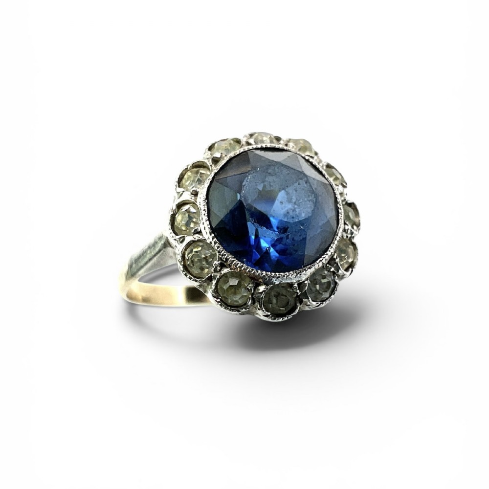 Antique Sapphire Paste Gold and Silver Halo Ring