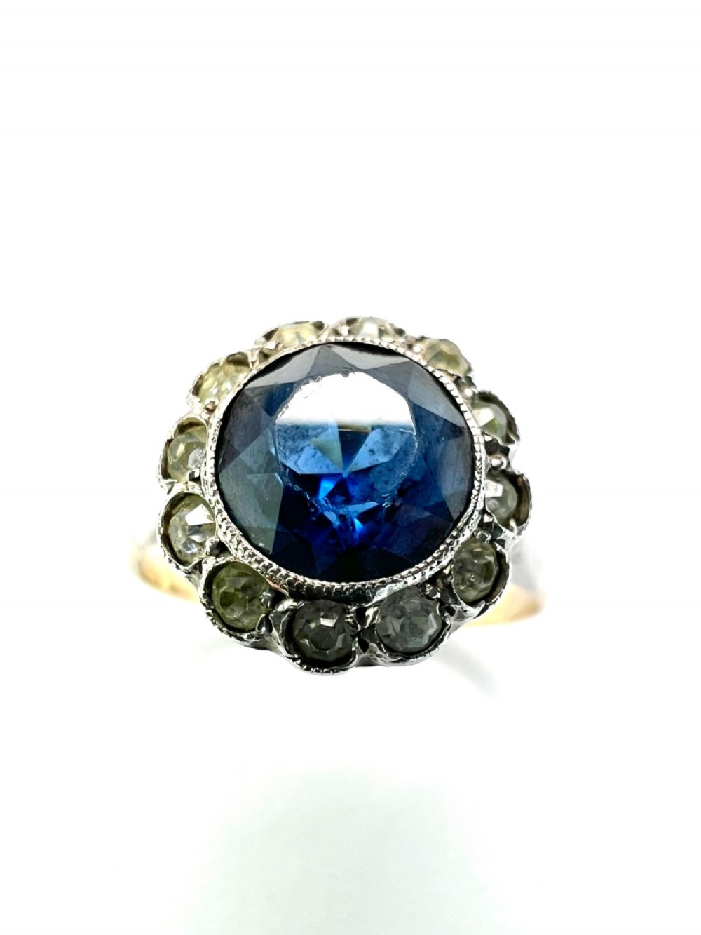 Antique Sapphire Paste Gold and Silver Halo Ring View II