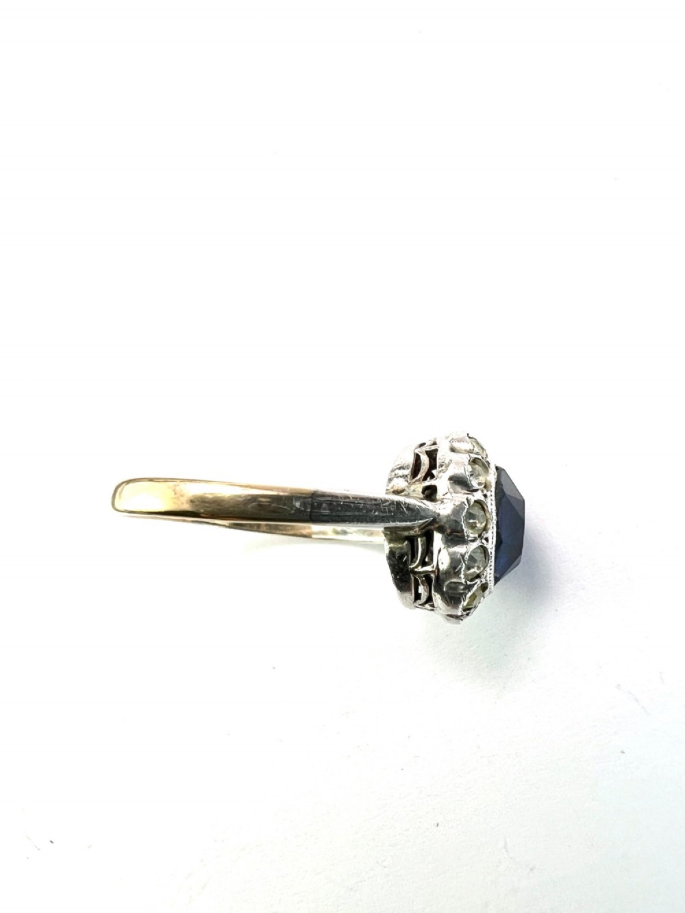 Antique Sapphire Paste Gold and Silver Halo Ring View IV