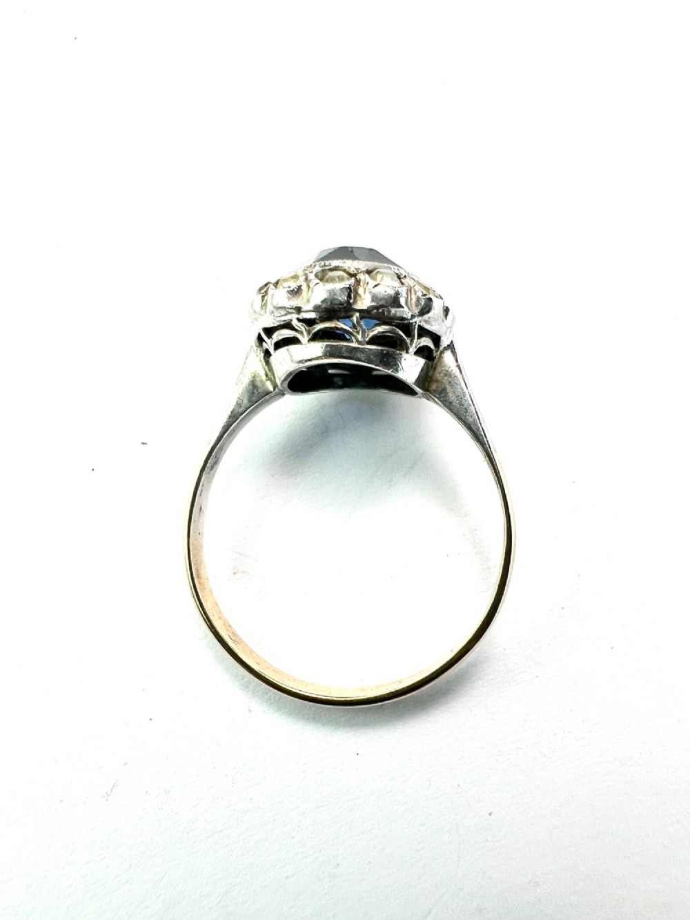 Antique Sapphire Paste Gold and Silver Halo Ring View V