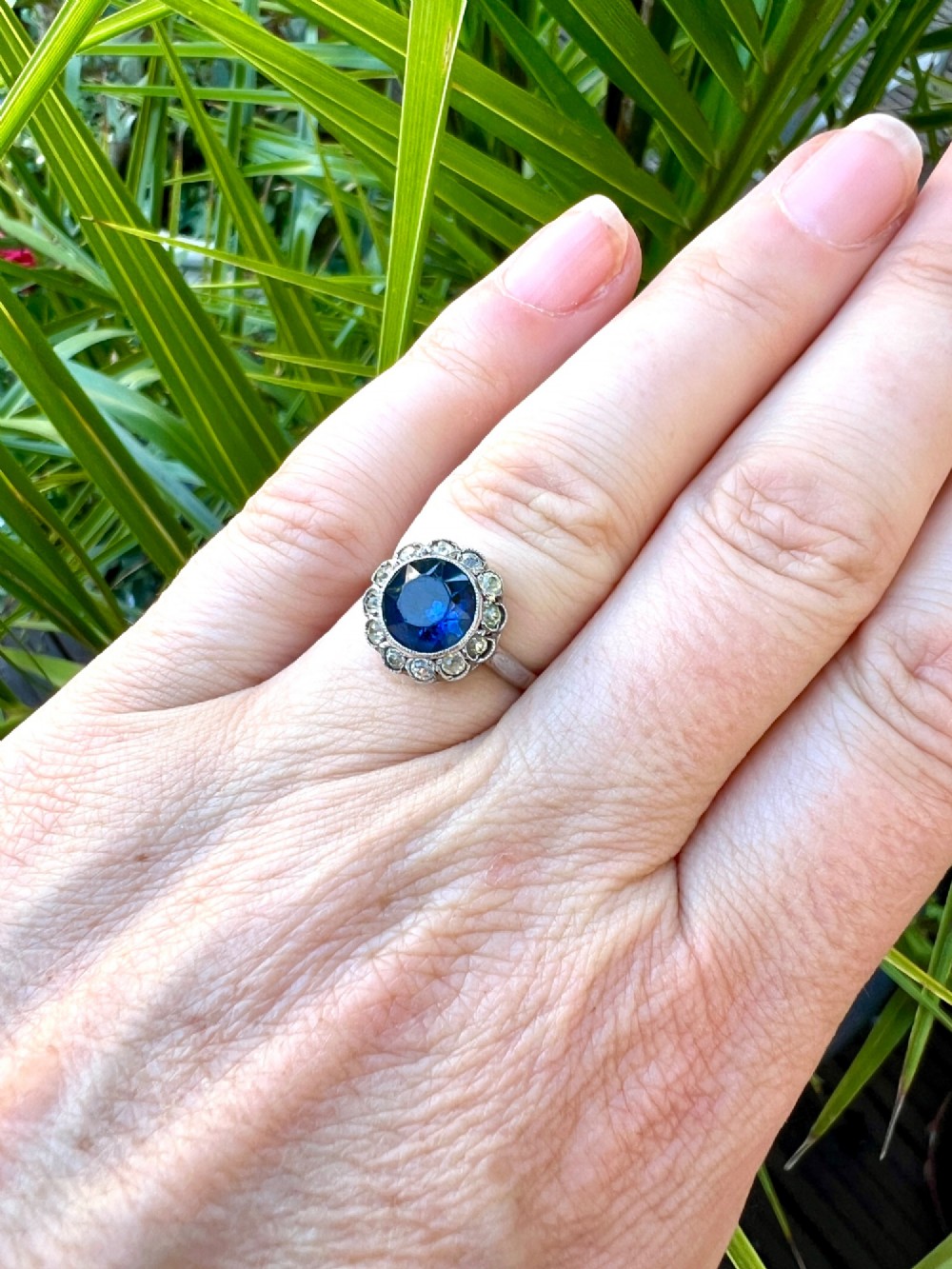 Antique Sapphire Paste Gold and Silver Halo Ring View VI