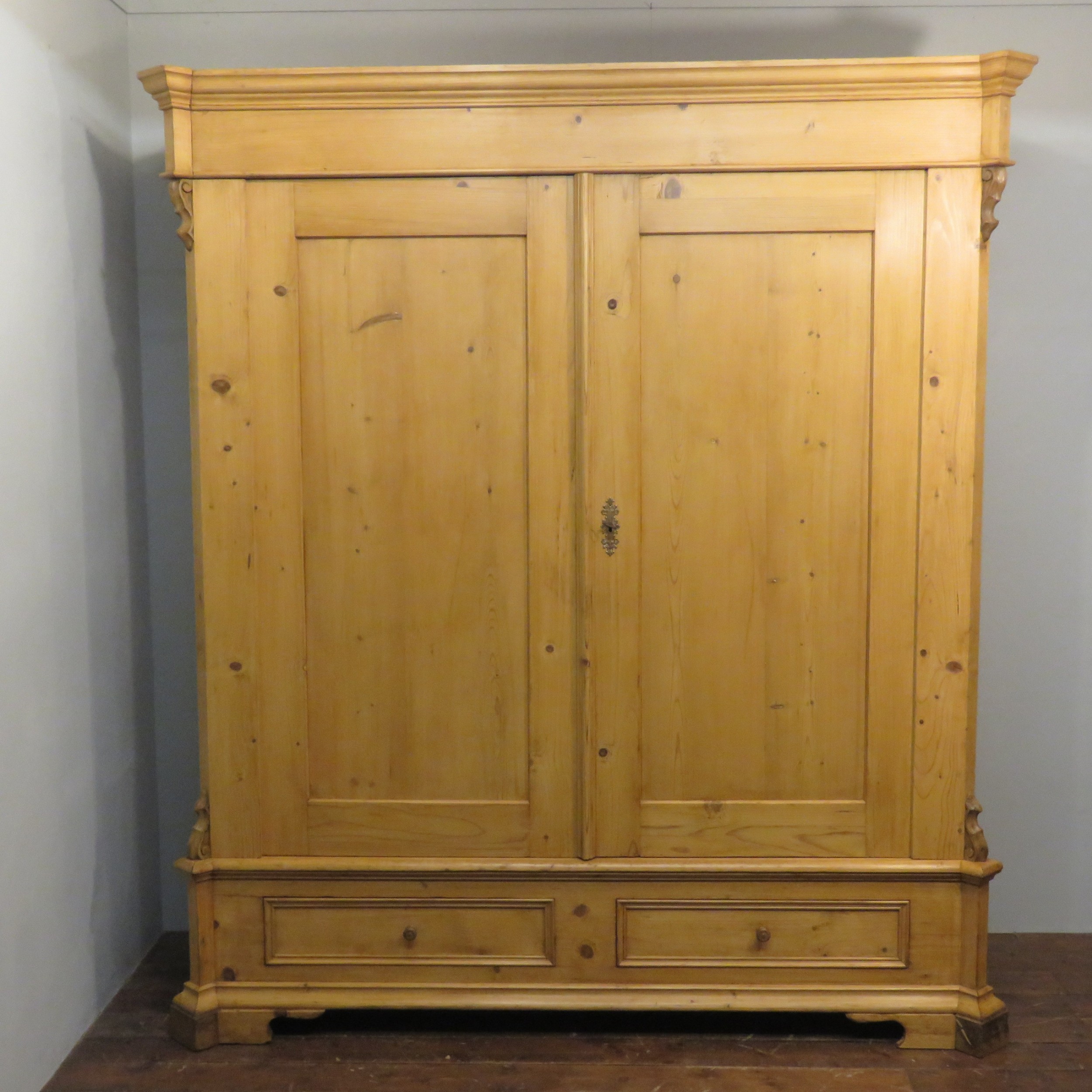 Exceptionally Good Quality Antique Pine Double Wardrobe Or Armoire