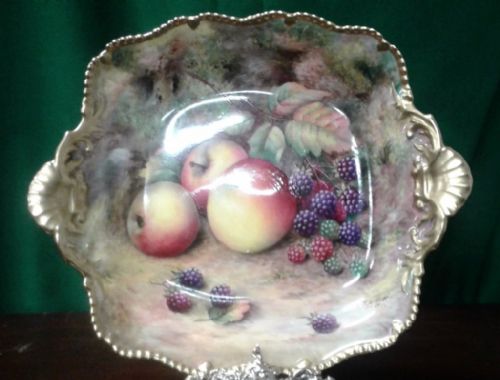 Royal Worcester Fruits, Rope Edged Bowl Signed T. Lockyer.