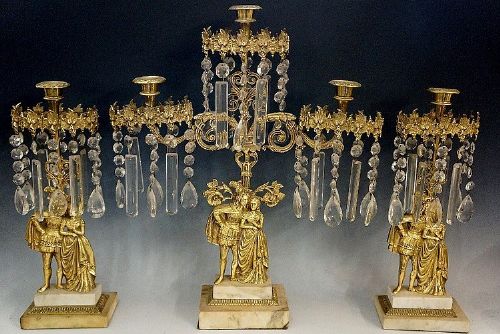 A Garniture of Three French19thcentury Lustre Stands,