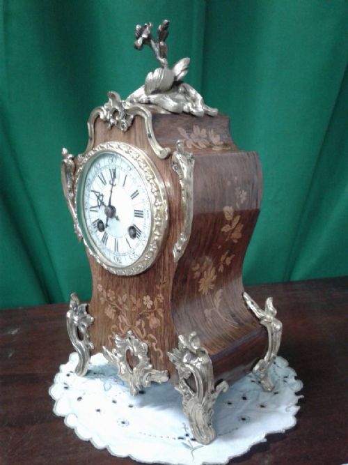 19th Century French Marquetry Indian Rosewood and Ormolo Mantle Clock.