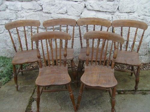 Set of 6 Victorian Elm Kitchen Chairs
