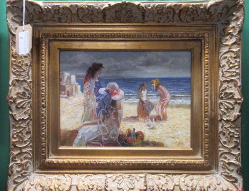 Hamilton Oil on Canvas Post Impressionist Beach Scene