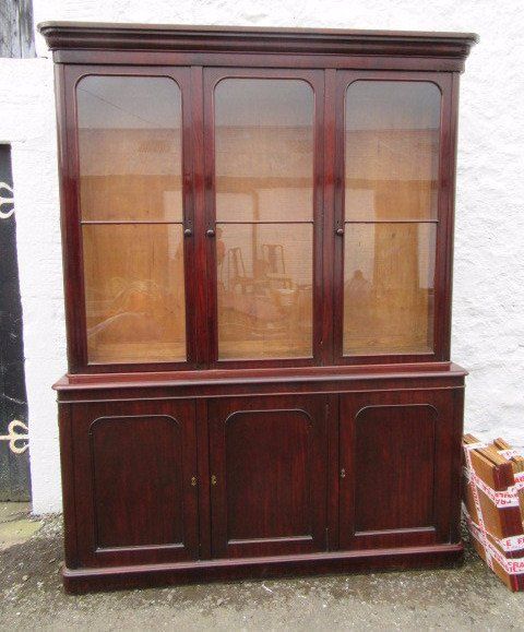 Large Original Victorian Three Door Mahogany Library Bookcase.