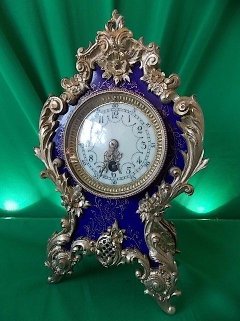 Ornate  Rare 19th Century French Blue Champleve Enamel and Ormalo Mantle Clock.