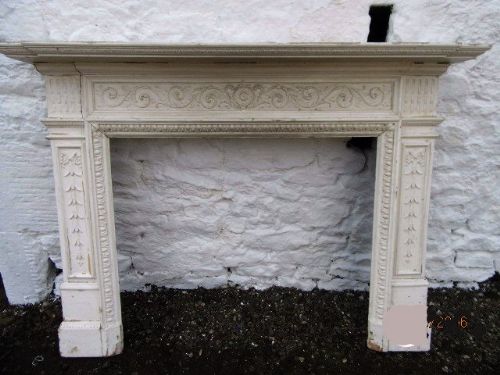 Regency White Painted Pine and Gesso Highly Decorated Fire Surround. Redued 33%