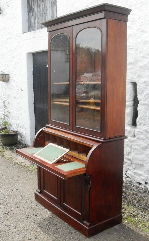 Victorian Cylinder Secretaire Bookcase