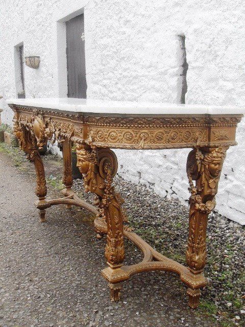 Large Victorian Carrera Marble Carved and Gilt Sideboard.