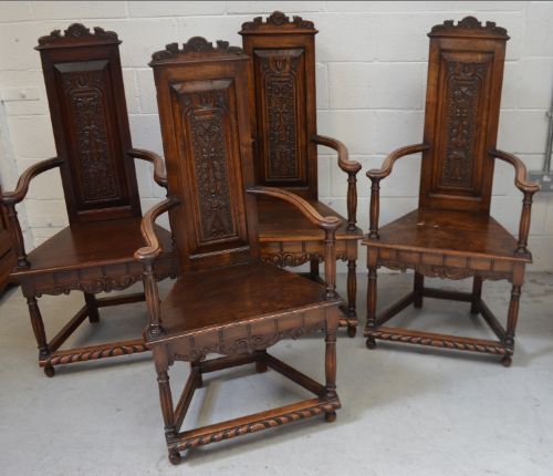 Set of Four 19th Century French Provincial High Back Mahogany Armchairs