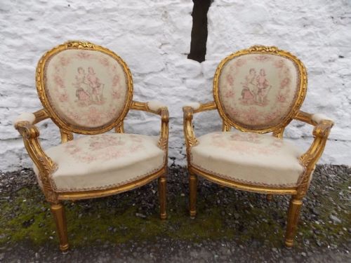 Good Pr of Wide Seated 19th Century French Gilt Wood Salon Chairs