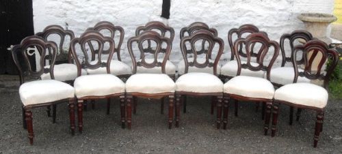 Set of 12 Victorian Mahogany Dining Chairs.