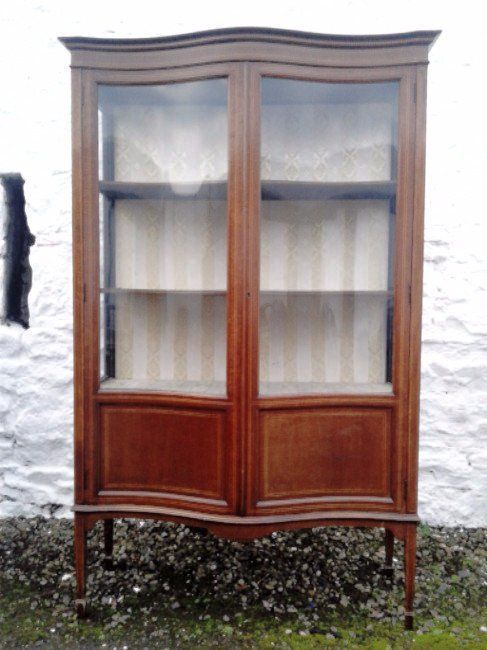 Edwardian Large Serpentine Fronted Display Cabinet.