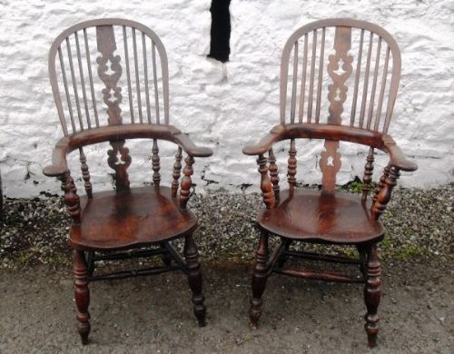 A Good Nr Pair of Victorian High Back Elm Windsor Chairs
