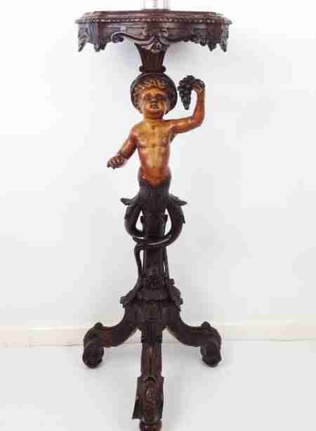 Superb Antique 19th Century Italian Carved Walnut Torchere