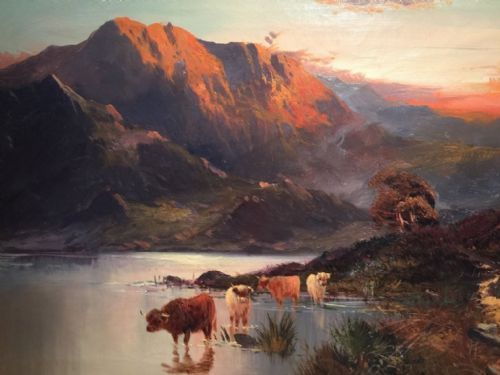 Gustave De Breanski Oil Painting (1856-1898). "Cattle at Sunset" Scottish West Highlands. Oil on Canvas