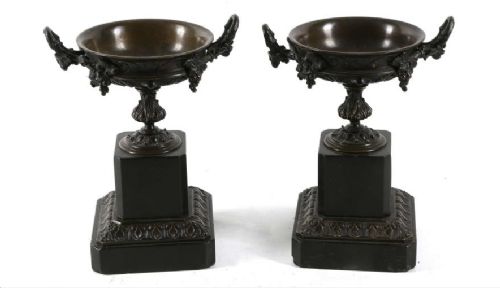 Pair 19th Century Bronze Twin Handled Urns,