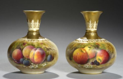 Pair of Royal Worcester Fallen Fruits Vases (Ricketts)