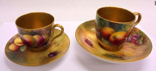 2 Royal Worcester Demi Tasse Cups & Saucers. (Fallen Fruits)
