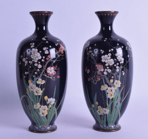 Pair of Japanese Meiji Period Cloisonne Enamel Vases,