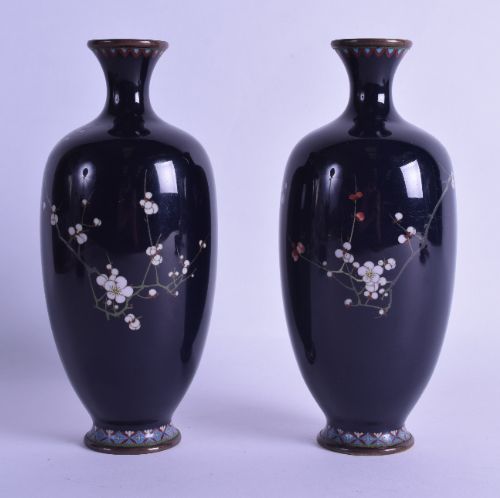 fig 1. Pair of Japanese Meiji period cloisonne enamel vases,