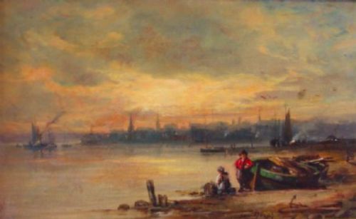 Samuel Bough R.s.a. Oil Painting (Scottish1822-1878) Leith at Sunset.