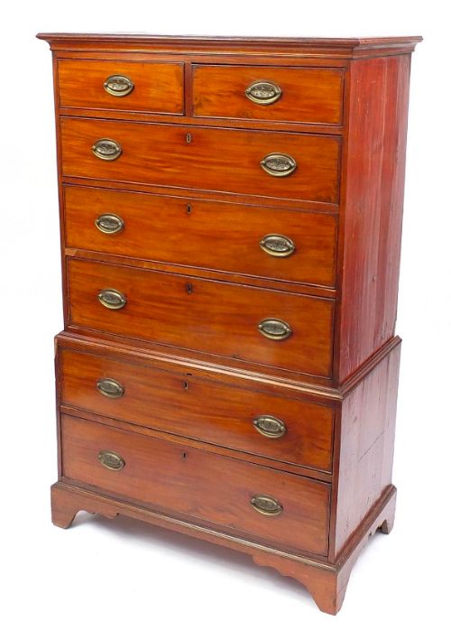 Cottage Geo III 18th Century Mahogany Chest on Chest.