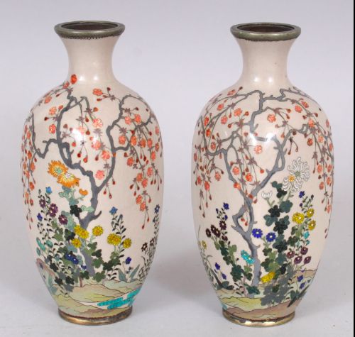 Fine Pair Japanese Meiji Period Cloisonne Vases